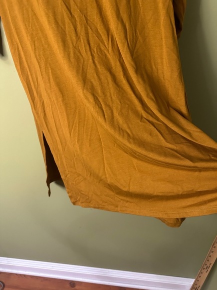 Eileen Fisher Tencel Tunic Sz SP Top Mustard Tan Short Sleeve Side Slit‎ Stretch - Picture 7 of 8